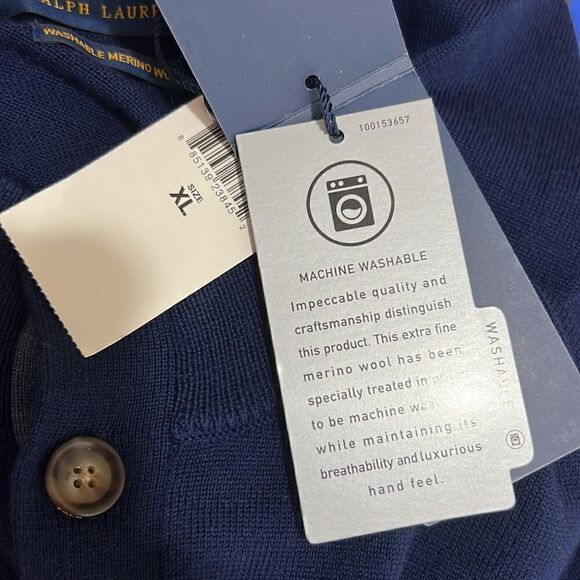Polo Ralph Lauren Golf Navy Blue Wool MenuButton Pullover sweater NWT size XL - Picture 12 of 12